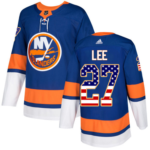 Adidas Islanders #27 Anders Lee Royal Blue Home Authentic USA Flag Stitched NHL Jersey